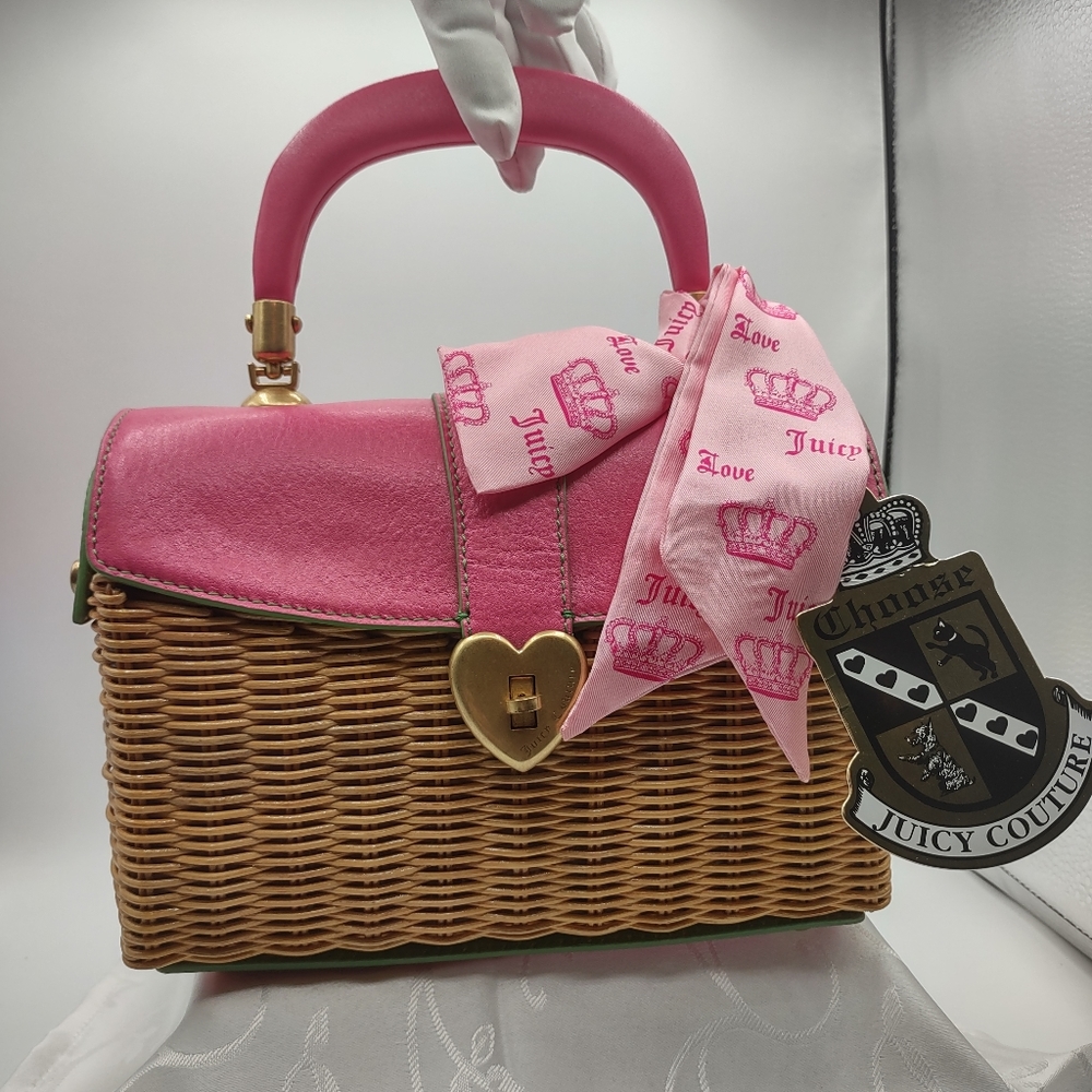 Vintage Juicy Couture Wicker Basket Satchel c14